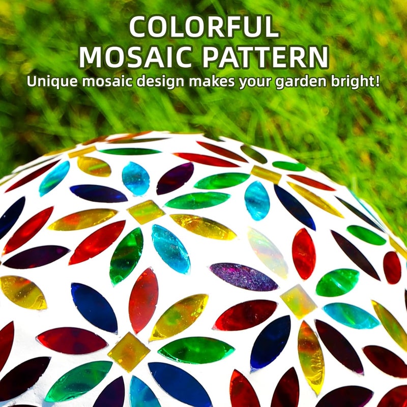 VOREEN Mosaic Glass Gazing Ball, Handmade Reflective Garden Globe for Outdoor Patio Lawn Yard Decor, 10" Multi-Colored Flower Pattern, Festive Decoration for Holiday Atmosphere - Image 4